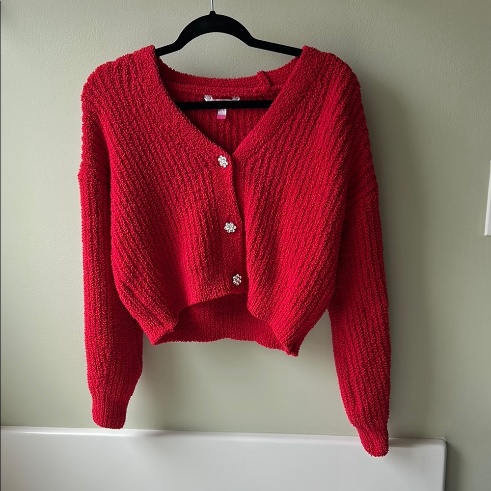 No Boundaries Cherry Red Cardigan Sweater